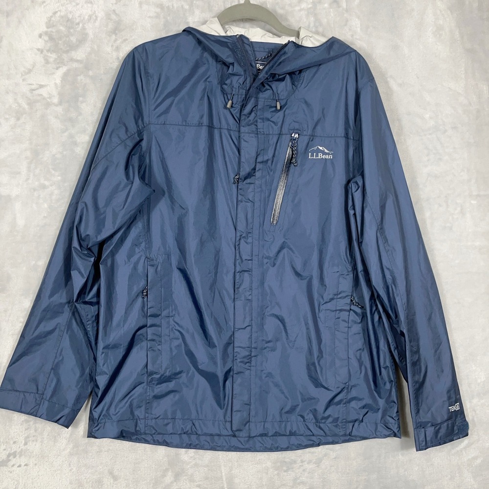 LL Bean Men Rain Jacket M Blue Trail Model TEK Waterproof Hooded 506196 Gorpcore